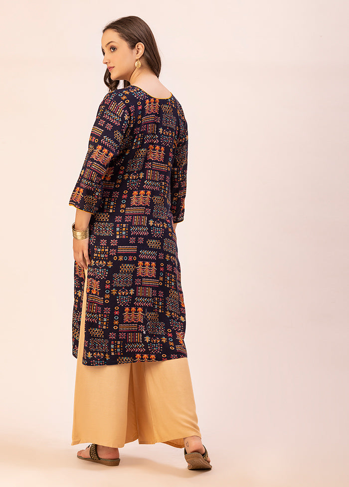 Navy Blue Readymade Rayon Kurti