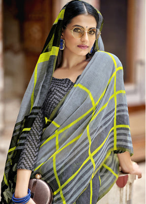 Grey Cotton Saree With Blouse Piece - Indian Silk House Agencies