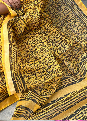 Mustard Pure Kota Handblock Print Saree With Blouse - Indian Silk House Agencies