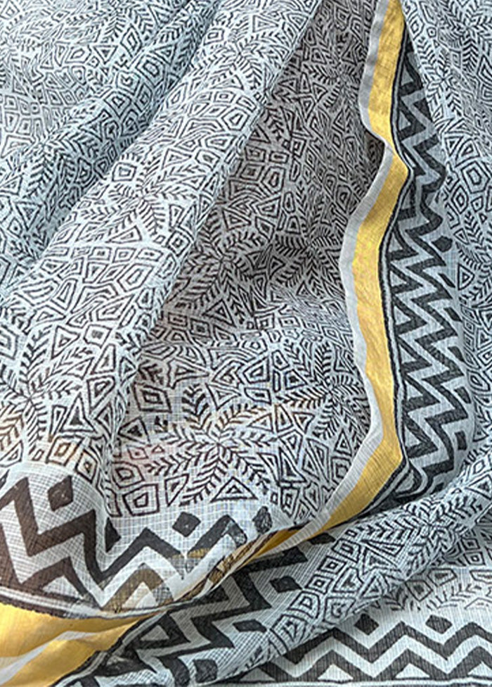 Grey Pure Kota Handblock Print Saree With Blouse - Indian Silk House Agencies