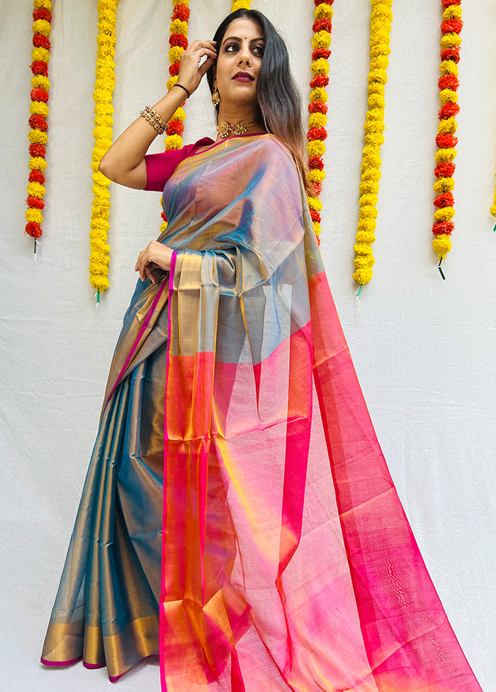 Pastel Blue Uppada Tissue Silk Woven Saree With Blouse - Indian Silk House Agencies