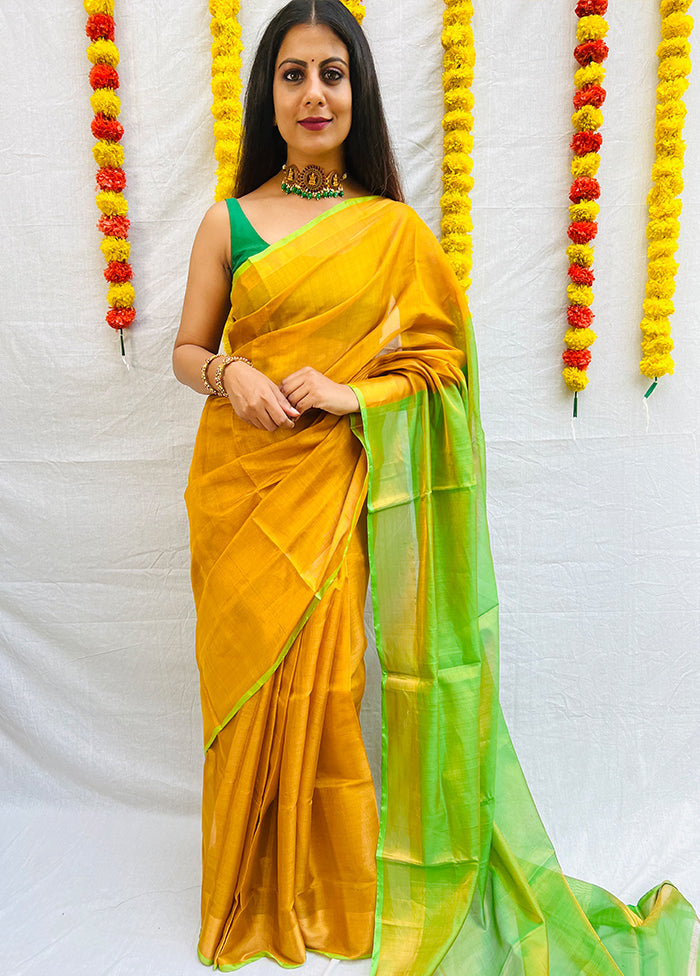 Mustard Uppada Tissue Silk Woven Saree With Blouse - Indian Silk House Agencies