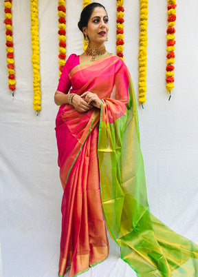 Pink Uppada Tissue Silk Woven Saree With Blouse - Indian Silk House Agencies