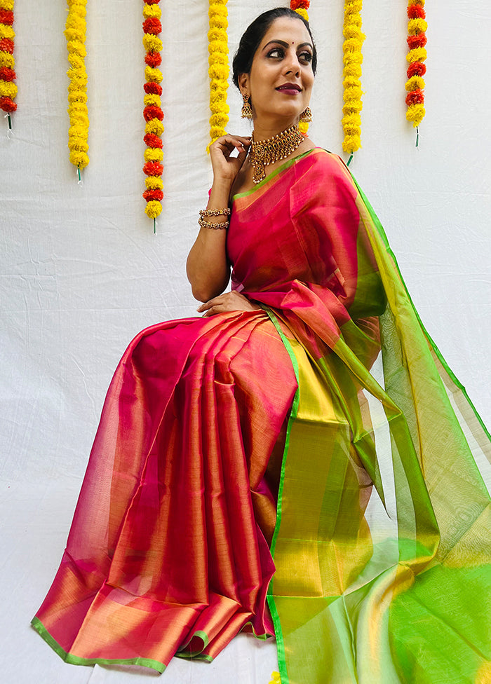 Pink Uppada Tissue Silk Woven Saree With Blouse - Indian Silk House Agencies