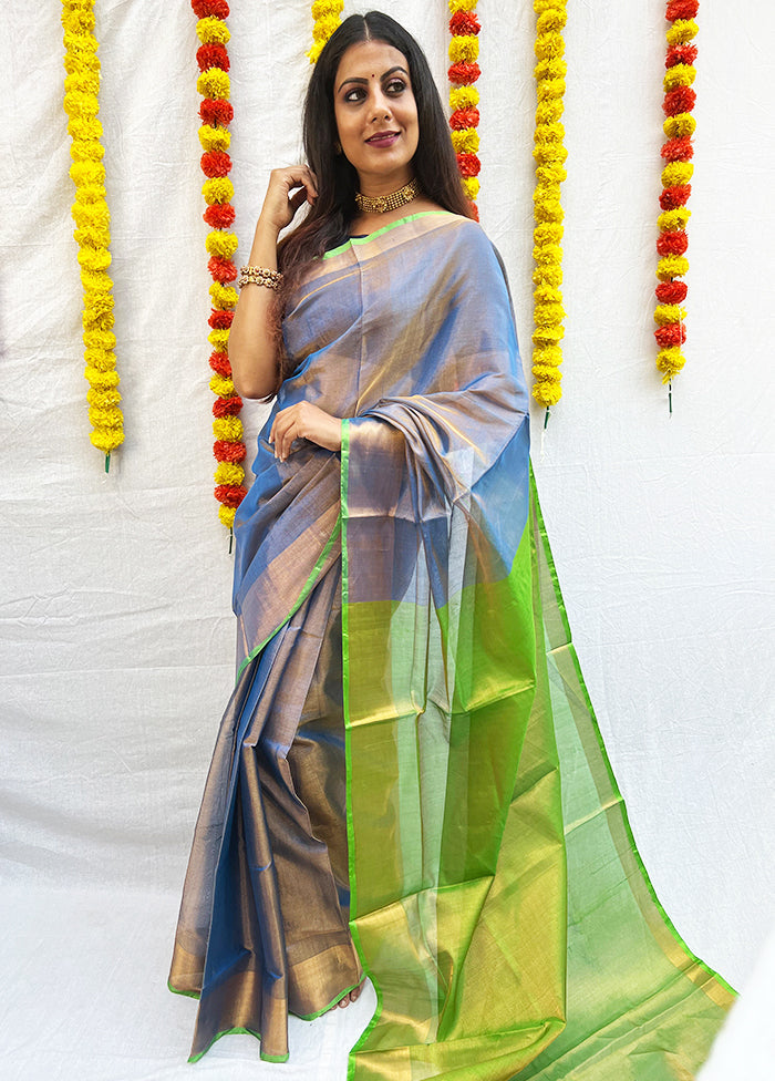 Teal Blue Uppada Tissue Silk Woven Saree With Blouse - Indian Silk House Agencies