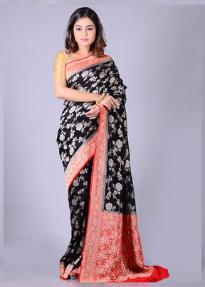 Black Chiffon Pure Silk Saree With Blouse Piece - Indian Silk House Agencies