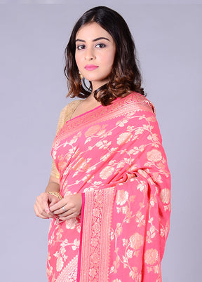 Pink Chiffon Pure Silk Saree With Blouse Piece - Indian Silk House Agencies