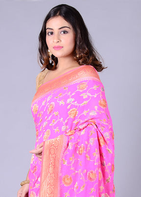 Pink Chiffon Pure Silk Saree With Blouse Piece - Indian Silk House Agencies