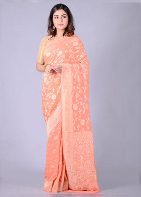 Peach Chiffon Pure Silk Saree With Blouse Piece - Indian Silk House Agencies