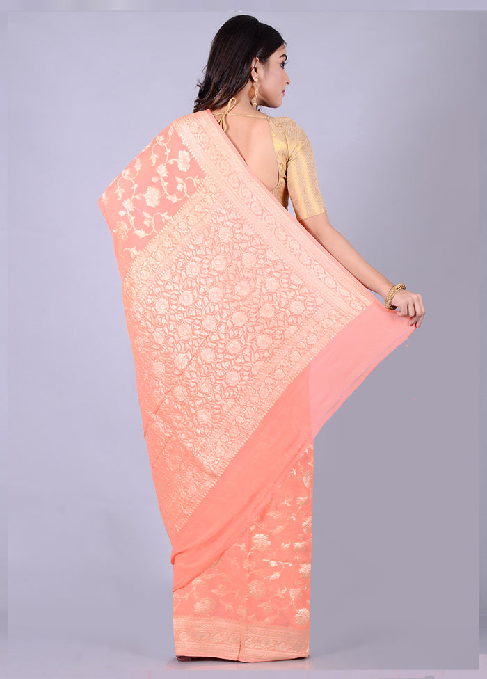 Peach Chiffon Pure Silk Saree With Blouse Piece - Indian Silk House Agencies