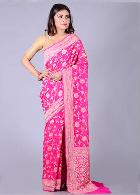 Pink Chiffon Pure Silk Saree With Blouse Piece - Indian Silk House Agencies