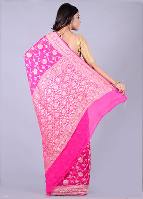 Pink Chiffon Pure Silk Saree With Blouse Piece - Indian Silk House Agencies