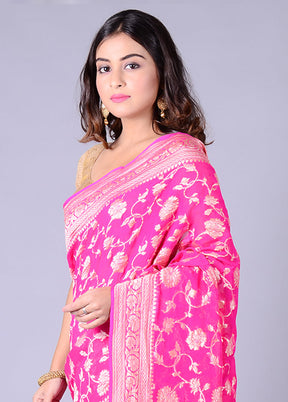 Pink Chiffon Pure Silk Saree With Blouse Piece - Indian Silk House Agencies