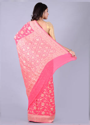 Pink Chiffon Pure Silk Saree With Blouse Piece - Indian Silk House Agencies