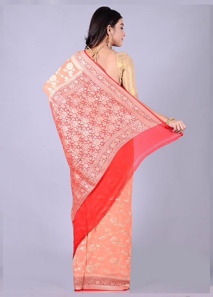 Peach Chiffon Pure Silk Saree With Blouse Piece - Indian Silk House Agencies