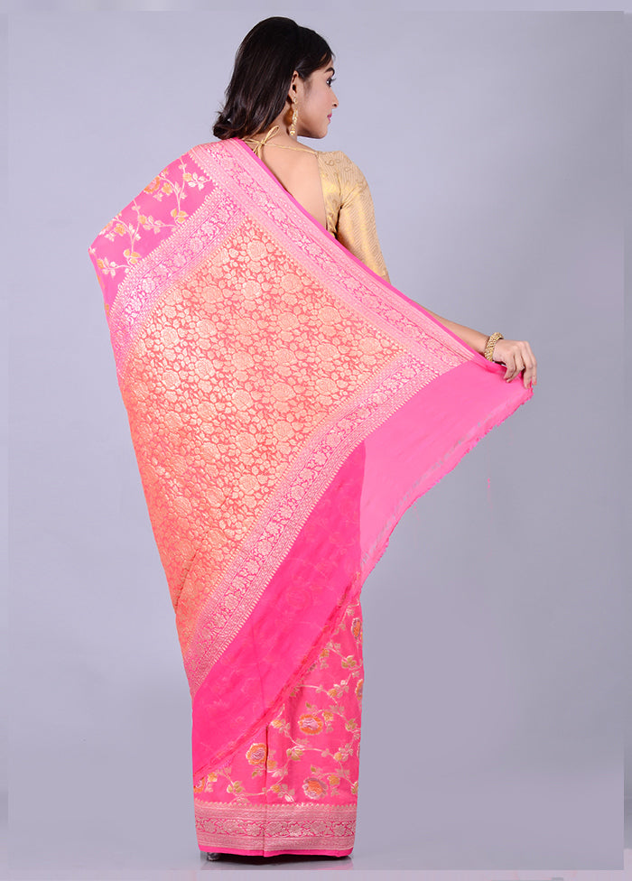 Pink Chiffon Pure Silk Saree With Blouse Piece - Indian Silk House Agencies