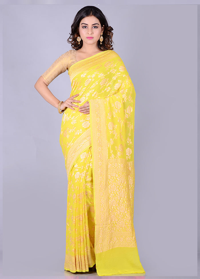 Lemon Chiffon Pure Silk Saree With Blouse Piece - Indian Silk House Agencies