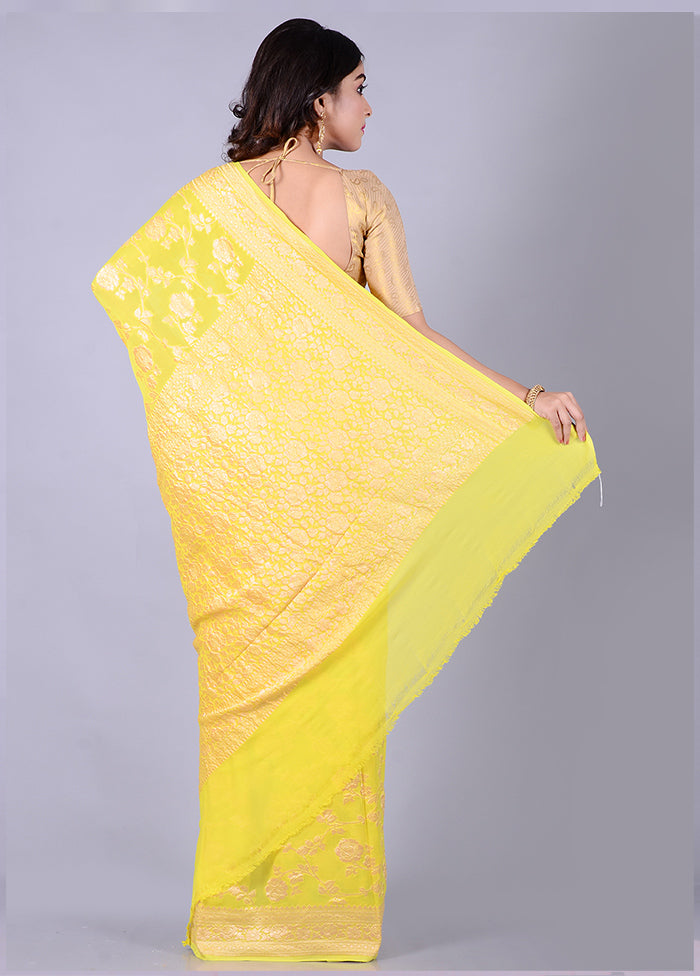 Lemon Chiffon Pure Silk Saree With Blouse Piece - Indian Silk House Agencies