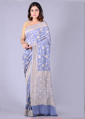 Grey Chiffon Pure Silk Saree With Blouse Piece - Indian Silk House Agencies