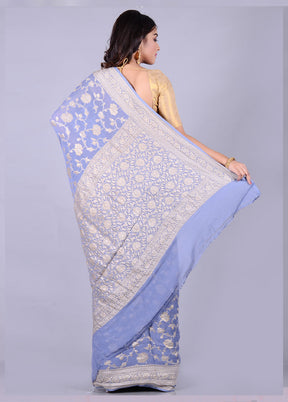 Grey Chiffon Pure Silk Saree With Blouse Piece - Indian Silk House Agencies