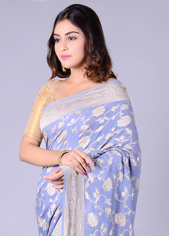 Grey Chiffon Pure Silk Saree With Blouse Piece - Indian Silk House Agencies