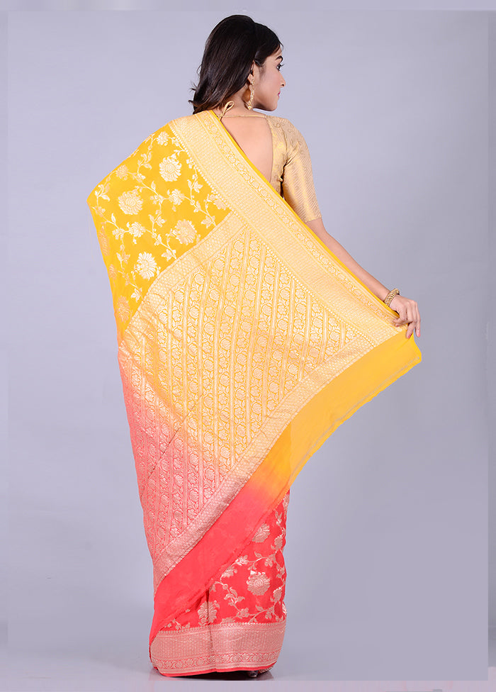 Yellow Chiffon Pure Silk Saree With Blouse Piece - Indian Silk House Agencies