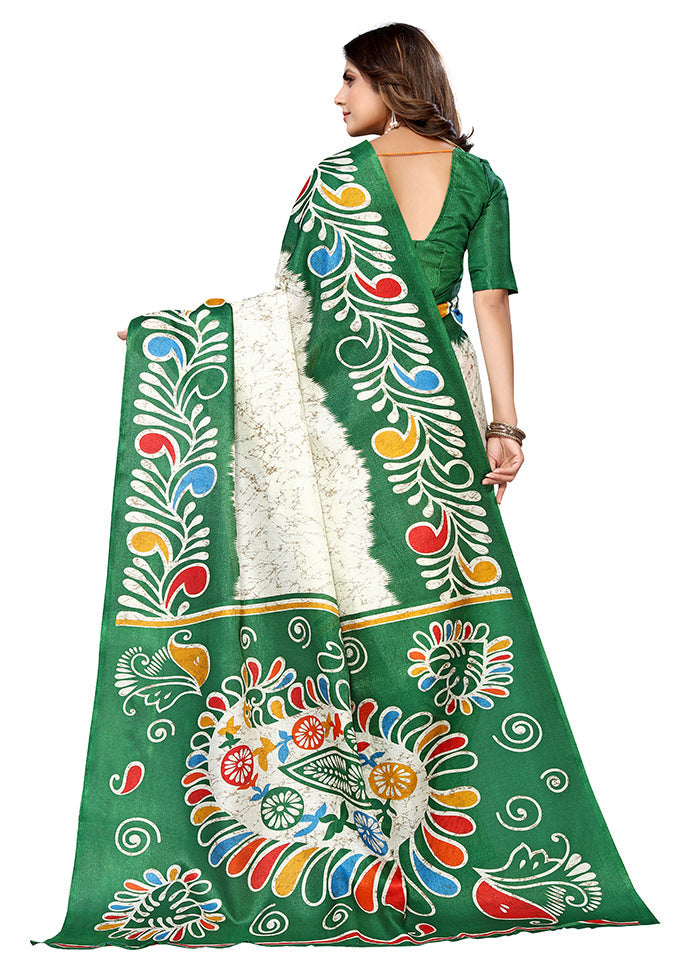 Green Dupion Silk Saree With Blouse Piece