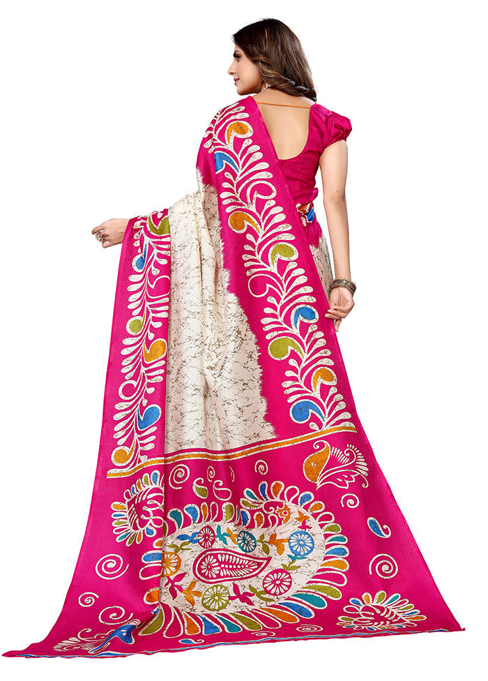 Pink Dupion Silk Saree With Blouse Piece