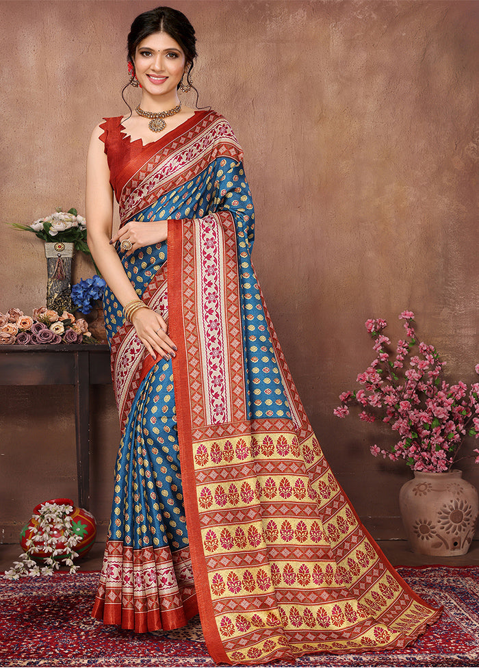 Rama Dupion Silk Saree With Blouse Piece