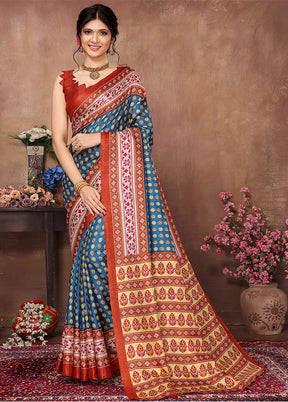 Rama Dupion Silk Saree With Blouse Piece