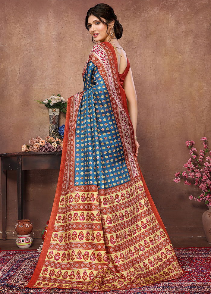 Rama Dupion Silk Saree With Blouse Piece