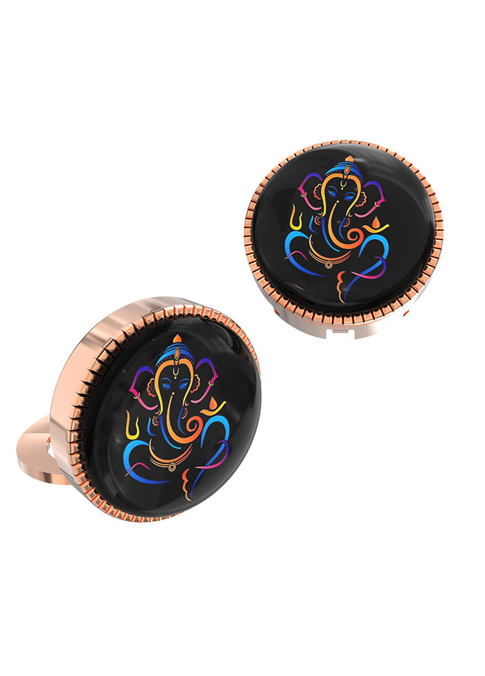 Pink Alloy Gunmetal Finish Cufflinks - Indian Silk House Agencies