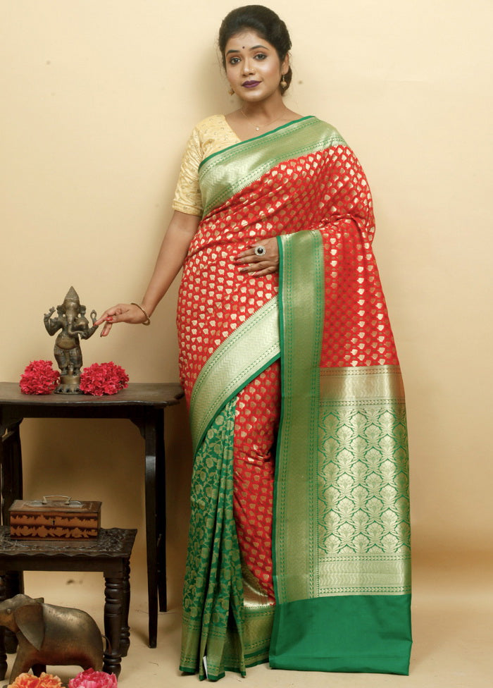 Red Zari Woven Uppada Saree With Blouse - Indian Silk House Agencies