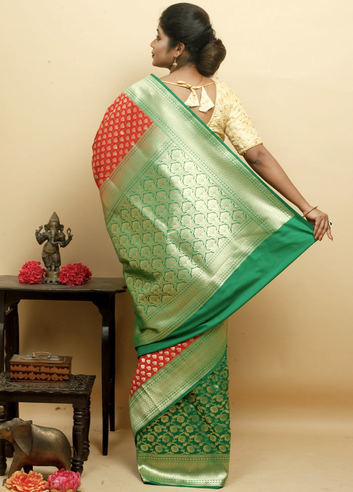 Red Zari Woven Uppada Saree With Blouse - Indian Silk House Agencies