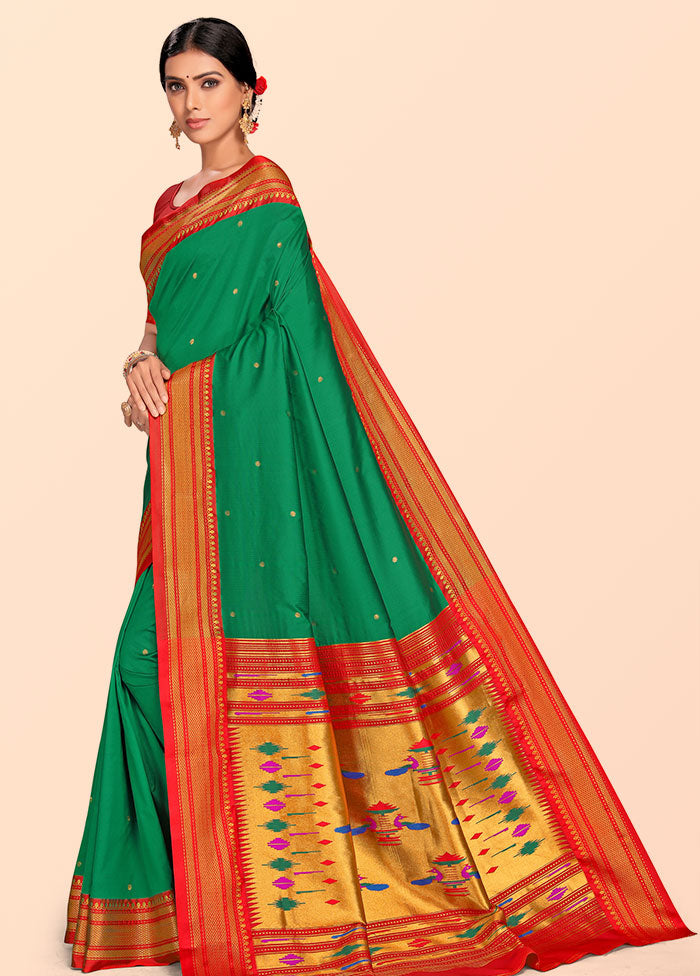 Green Paithani Work Spun Silk Saree With Blouse Piece - Indian Silk House Agencies