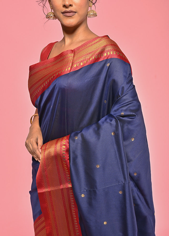 Navy Blue Paithani Work Spun Silk Saree With Blouse Piece - Indian Silk House Agencies