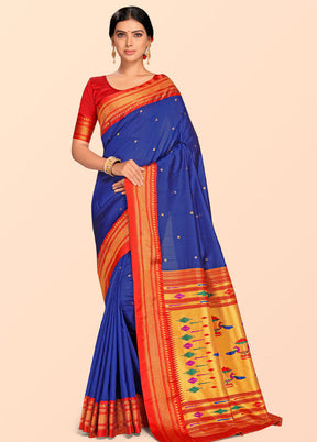 Royal Blue Paithani Work Spun Silk Saree With Blouse Piece - Indian Silk House Agencies