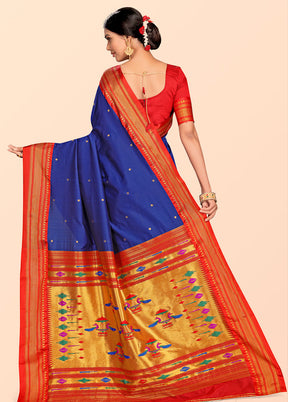 Royal Blue Paithani Work Spun Silk Saree With Blouse Piece - Indian Silk House Agencies