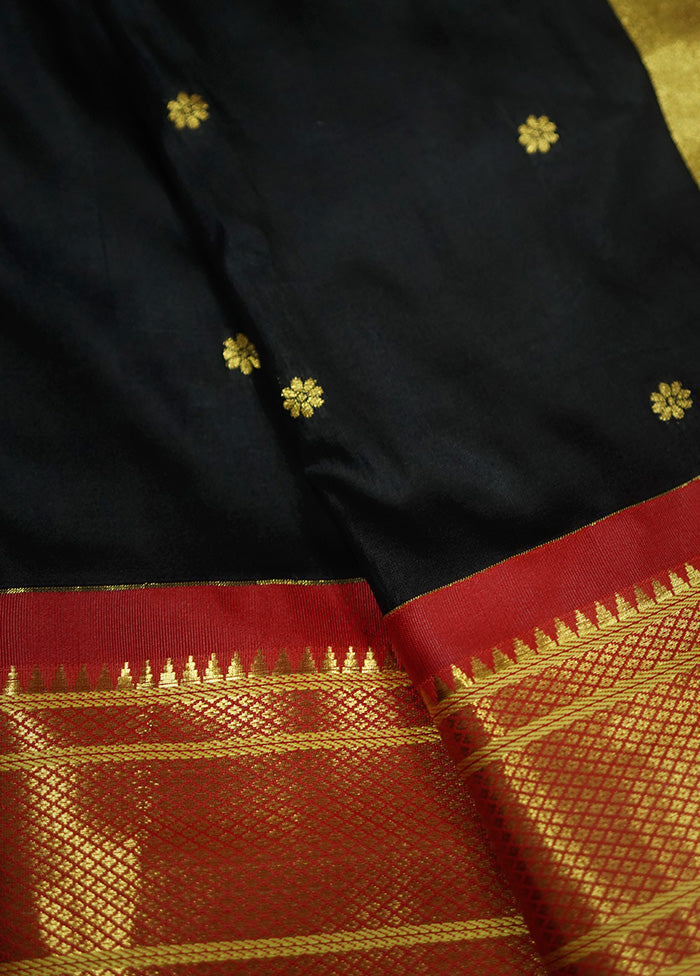 Black Dupion Silk Saree With Blouse Piece - Indian Silk House Agencies