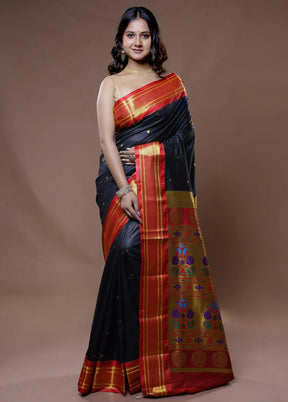 Black Dupion Silk Saree With Blouse Piece - Indian Silk House Agencies