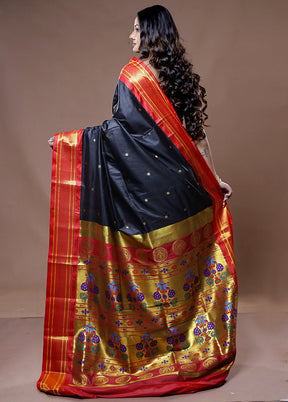 Black Dupion Silk Saree With Blouse Piece - Indian Silk House Agencies