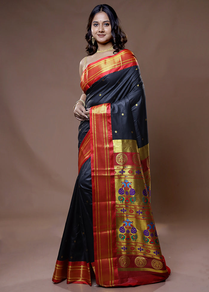 Black Dupion Silk Saree With Blouse Piece - Indian Silk House Agencies