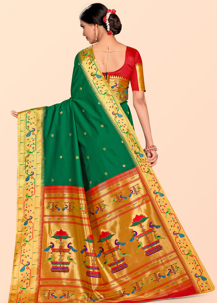 Green Paithani Work Spun Silk Saree With Blouse Piece - Indian Silk House Agencies