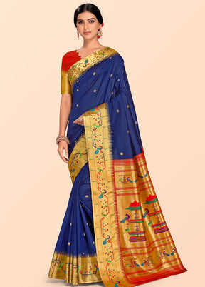 Royal Blue Paithani Work Spun Silk Saree With Blouse Piece - Indian Silk House Agencies