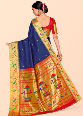 Royal Blue Paithani Work Spun Silk Saree With Blouse Piece - Indian Silk House Agencies