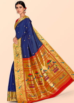 Royal Blue Paithani Work Spun Silk Saree With Blouse Piece - Indian Silk House Agencies