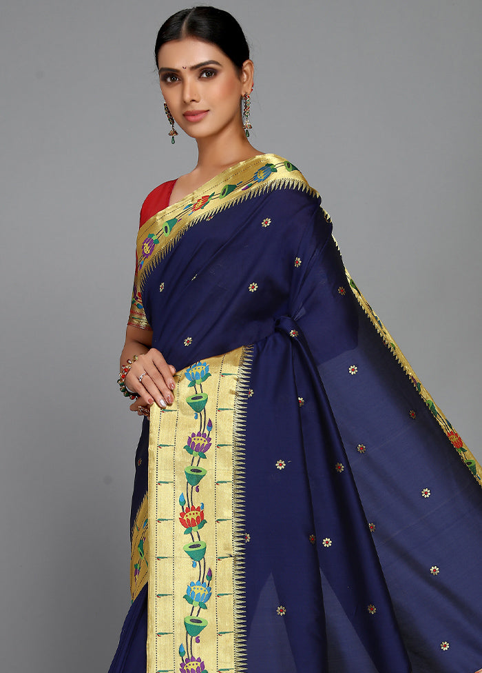 Navy Blue Paithani Spun Silk Saree With Blouse Piece - Indian Silk House Agencies