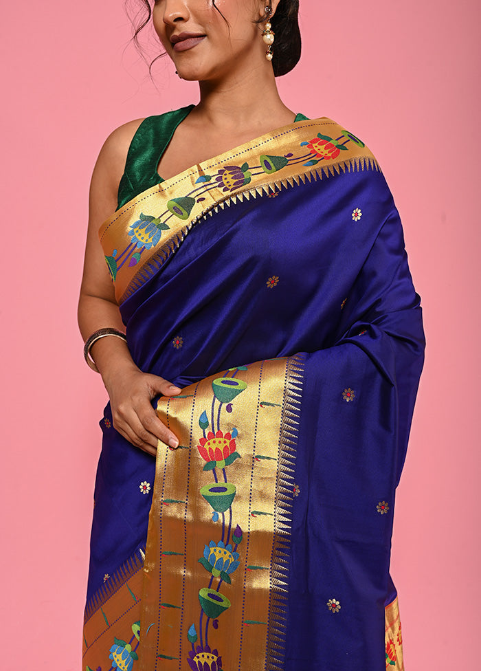 Indigo Blue Paithani Spun Silk Saree With Blouse Piece - Indian Silk House Agencies