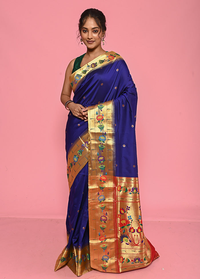 Indigo Blue Paithani Spun Silk Saree With Blouse Piece - Indian Silk House Agencies