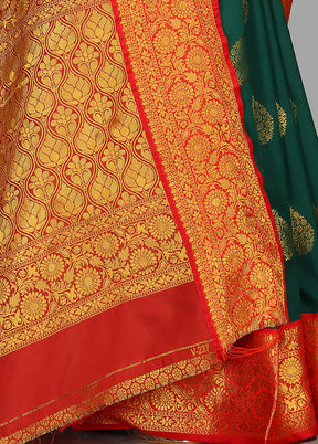 Bottle Green Spun Silk Saree With Blouse Piece - Indian Silk House Agencies